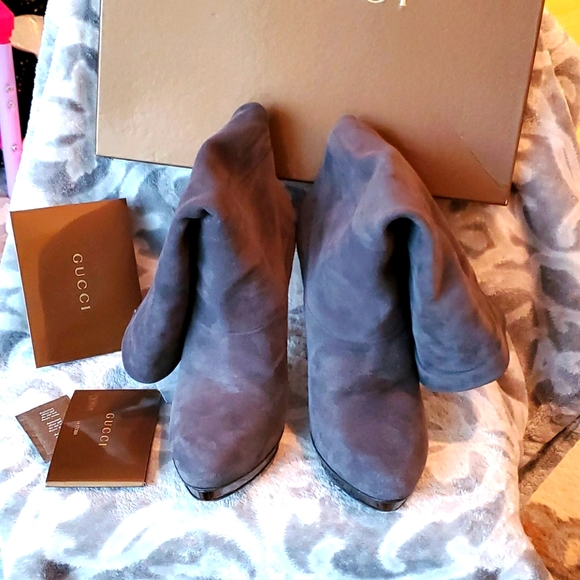 Gucci Booties Suede Gray Ankle 4inch Hill 39=9.5 - Picture 1 of 16